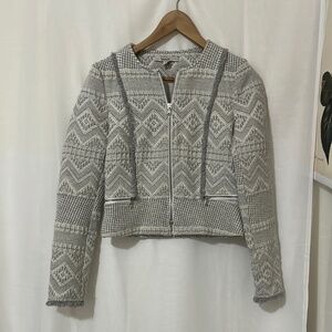 Zara Grey and White Geometric Design Long Sleeve Short Jscket